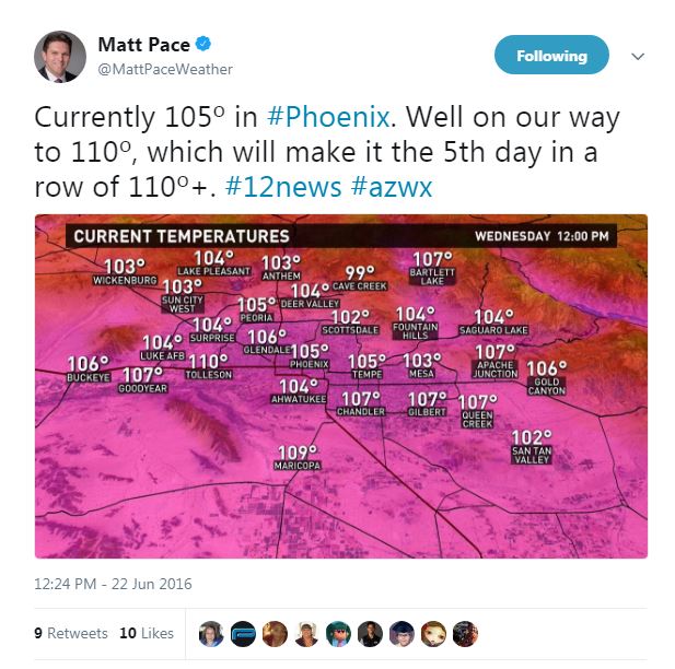 how hot heat Phoenix Arizona record temps summer summertime peak weather