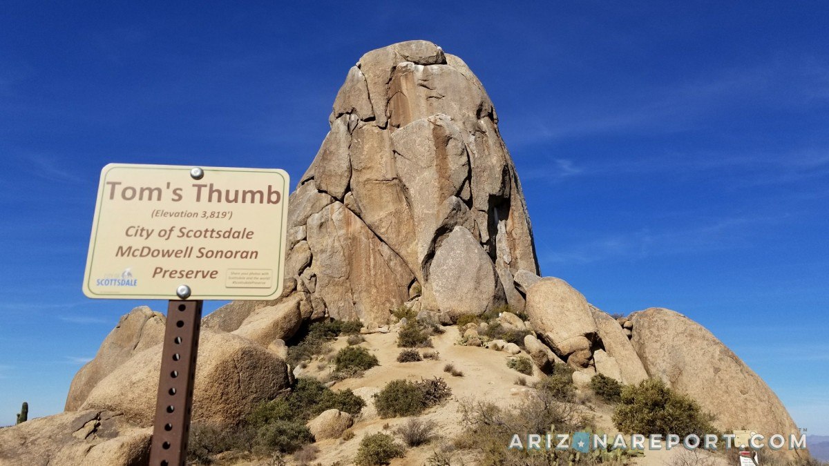 Tom's thumb trail hiking trailhead McDowell Sonoran Preserve Scottsdale Arizona best hikes