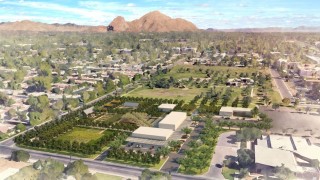 Los Olivos Park aerial view Camelback drone proposed urban farm agriculture project