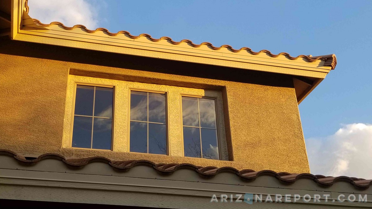 morning sunlight home house Anthem Arizona concrete tile stucco light window